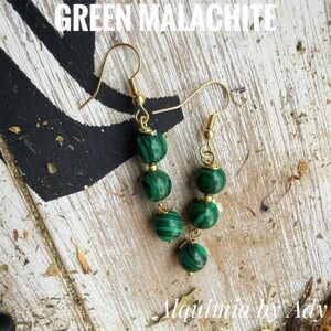 Alquimia Elegant Green Malachite gold hoop Earrings